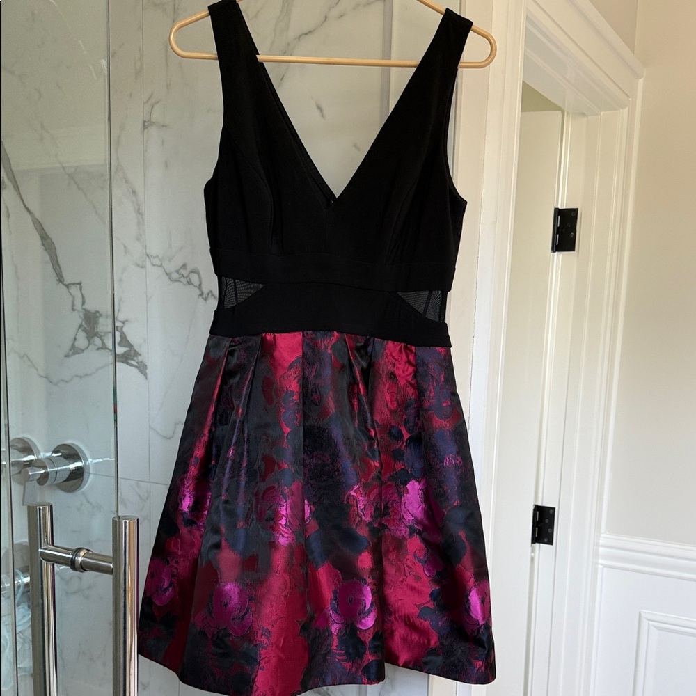 Xscape Black and Pink Floral Mini Dress